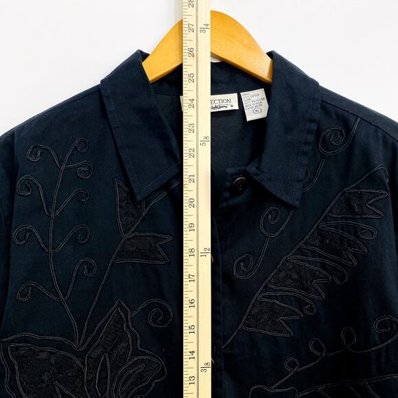 New Direction Blouse Women's XL Black Y2K Embroidered Ribbon Button Front Top - Picture 7 of 10